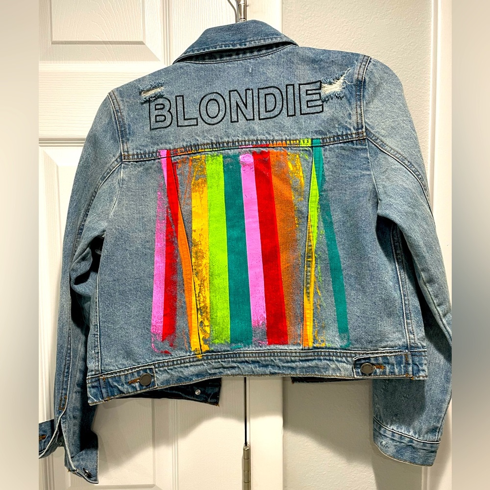 Judith March “Blondie” rainbow denim jacket! Size S